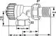 Thermostatventilunterteil von IMI Hydronic Engineering, axiale Ausführung, mit verschiedenen Anschlussmöglichkeiten und klaren Abmessungen, dargestellt in technischen Zeichnungen.
